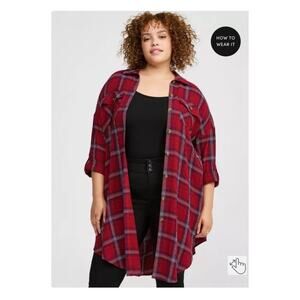 Torrid Red Plaid Tunic Top